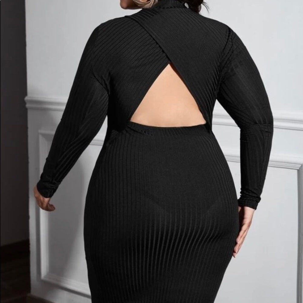 Black Ribbed Midi Dress